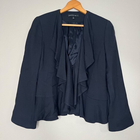 Lafayette 148 NY Blazer Jacket Size 2 Black Wool Blend Work‎ Business Career - Picture 1 of 5